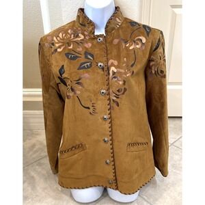 VTG New Char Santa Fe Hand Painted Brown Suede Jacket Sz 8 Cowgirl Boho Western‎
